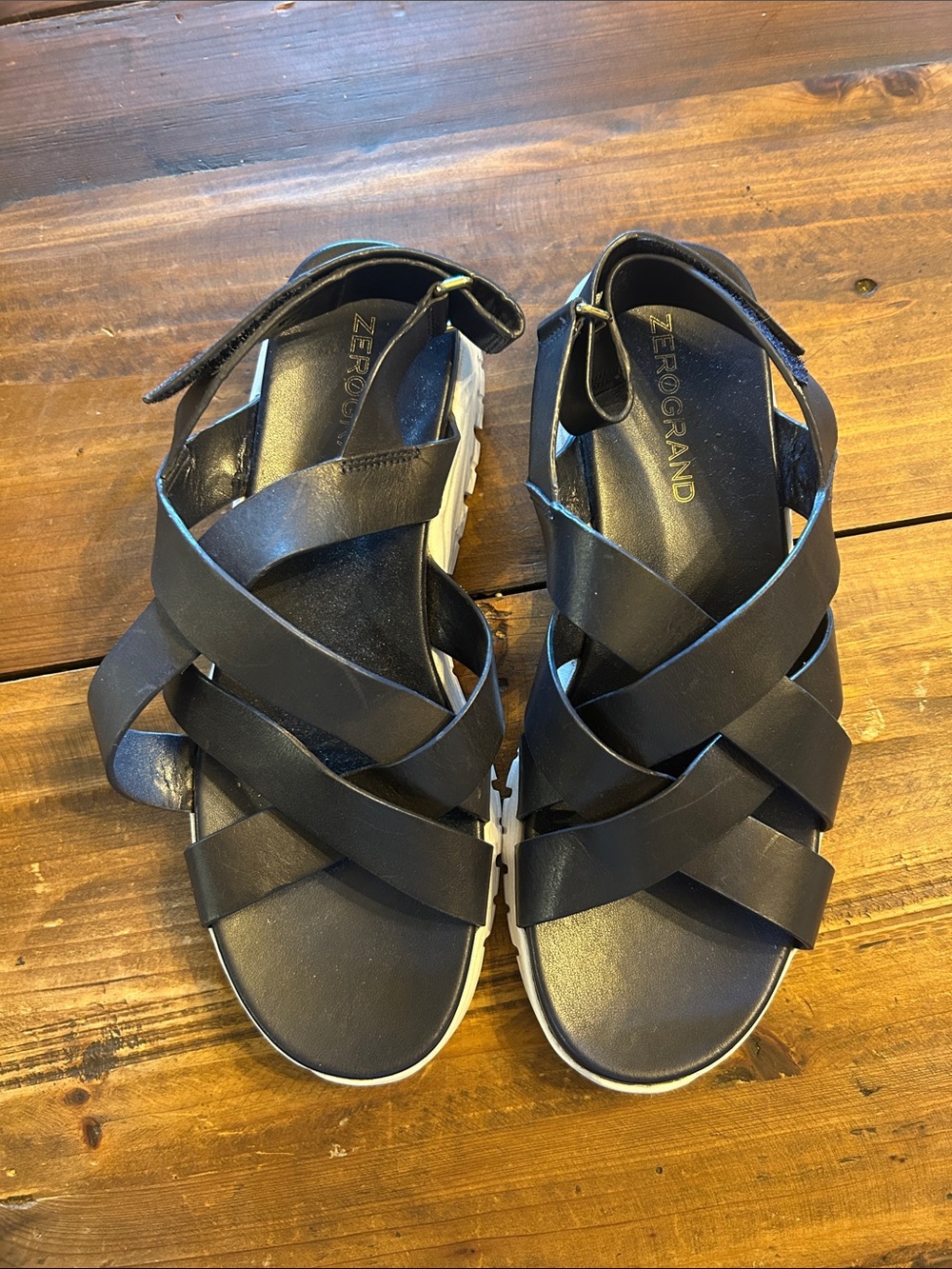 Cole Haan NAVY Leather Crisscross Zerogrand Sandals